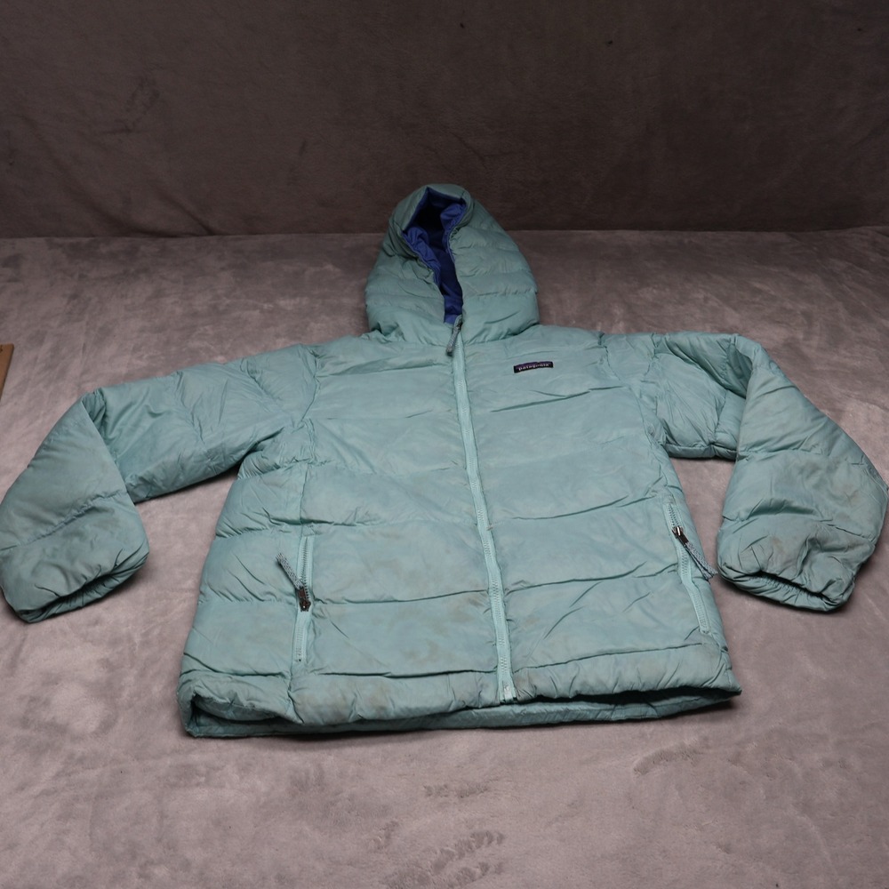 Patagonia Jacket Kids Large 12 Blue Hi-Loft Down Sweater Hoodey Insulated Puffer
